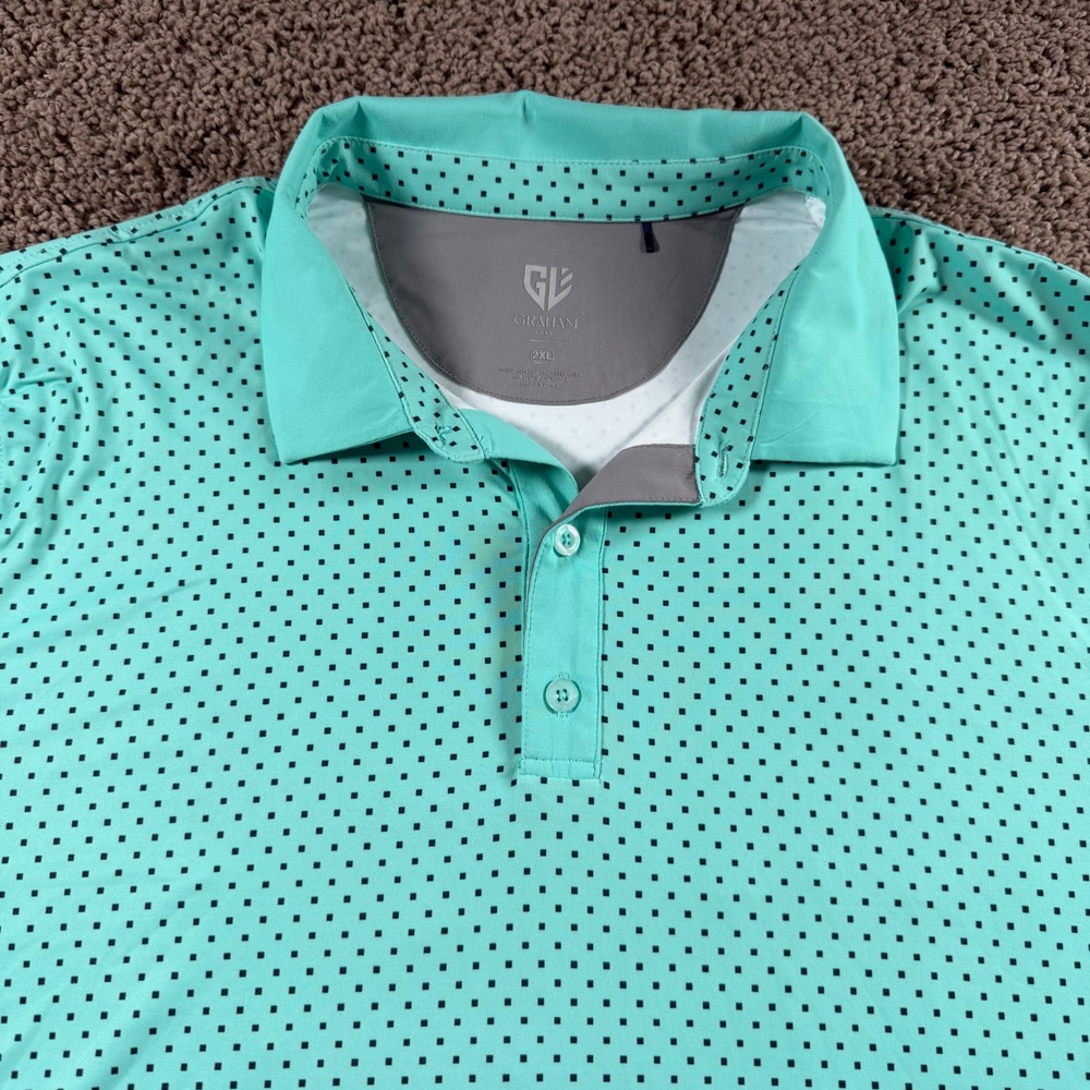 Graham Luxe Turquoise Geometric Golf Polo Shirt‎ mens 2XL streetwear preppy tall - Picture 3 of 10